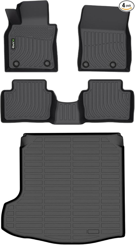 Floor Mats & Cargo Liner Custom for Mazda 3 FWD 2019-2025 2026 (Only Sedan Models) All Weather Protection TPE Floor Liners Front & Rear Row Full Set Accessories - Black