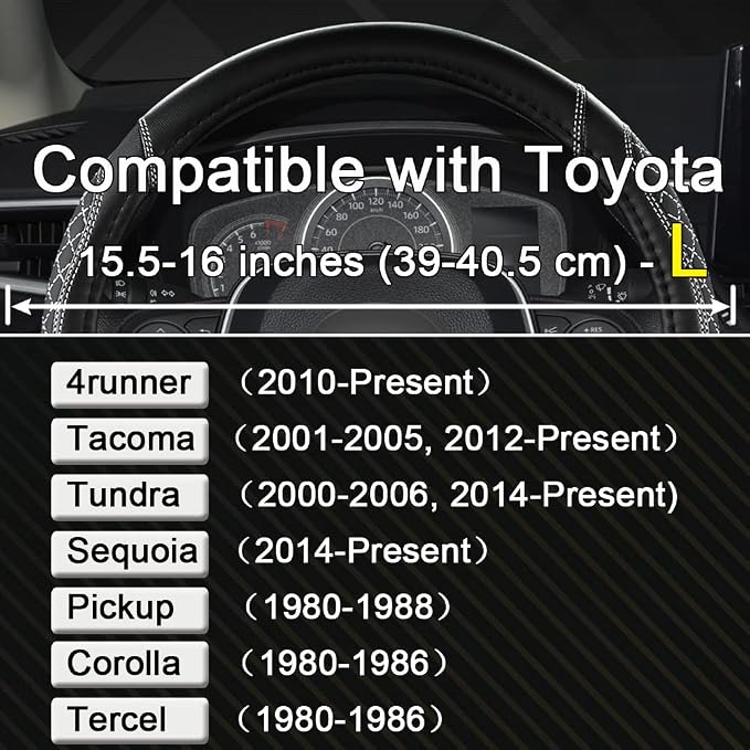 West Llama Customized Auto Car Steering Wheel Cover for Toyota Tacoma,4Runner,Tundra,Sequoia,15.5-16 inch(Diamond Quilted-Black+Gray-Large Size)
