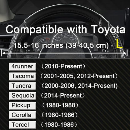 West Llama Customized Auto Car Steering Wheel Cover for Toyota Tacoma,4Runner,Tundra,Sequoia,15.5-16 inch(Diamond Quilted-Black+Gray-Large Size)