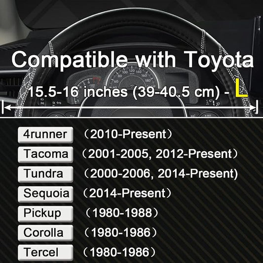 West Llama Customized Auto Car Steering Wheel Cover for Toyota Tacoma,4Runner,Tundra,Sequoia,15.5-16 inch(Diamond Quilted-Black+Gray-Large Size)