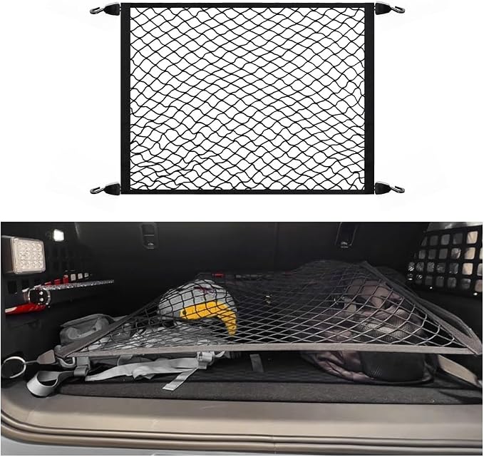 Upgrade Cargo Net for SUV with 4 Hooks,Stretchy 32x23 to 63x47 Elastic Trunk Net for SUV,Essential Automotive Cargo Nets as Trunk Organizer for Securely Fastening Items