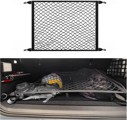 Upgrade Cargo Net for SUV with 4 Hooks,Stretchy 32x23 to 63x47 Elastic Trunk Net for SUV,Essential Automotive Cargo Nets as Trunk Organizer for Securely Fastening Items