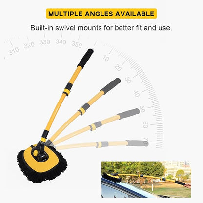 Car Wash Brush Kit, 40" Auto Wash Mop with 15° Curved Extendable Long Handle, Soft Scratch-Free Car Cleaning Mop Mitt to Clean Your Car Shine Like New, Car Accessories (Black+Yellow)
