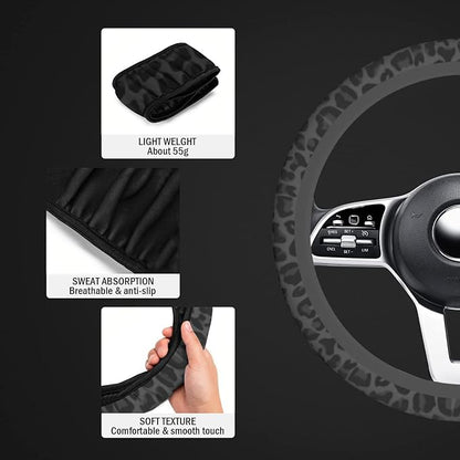 Black Leopard Cheetah Steering Wheel Cover, Anti-Slip Universal Car Steering Wheel Cover for Women Girls, Soft Breathable Neoprene 15 Inch Car Accessories Case fit for Cars Auto SUVs