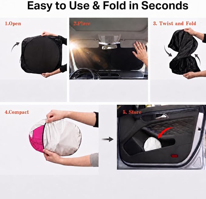 Car Windshield Sun Shade, Pink Cute Eyes Funny Car Sun Shade Universal Fits Sedan SUV Hatchback Compact Cars, UV Heat Protection - 59 x 27.5