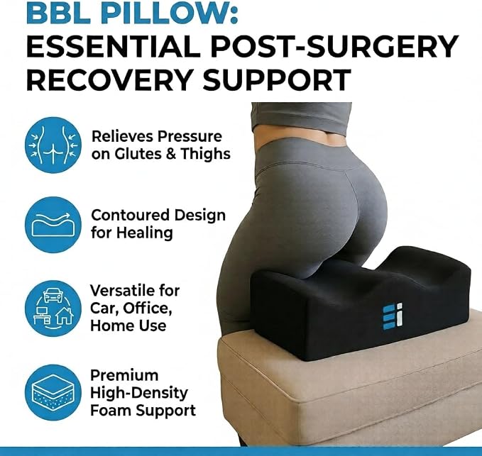 BBL Pillow After Surgery for Sitting - Brazilian Butt Lift Cushion for Driving & Home, Ergonomic Butt Shaped Pillow for Post-Op Recovery Pain Relief Support, BBL Must Haves (Pack of 2)