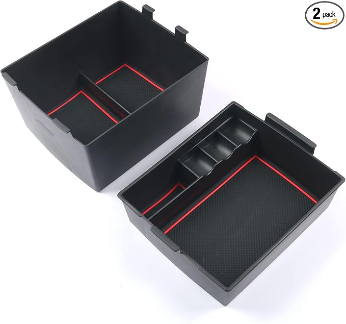 CDEFG for 2022-2026 Maverick Center Console Organizer Tray 2022 2023 2024 2025 2026 Ford Maverick Armrest Trays Storage Box Coin Container 2022-2026 Maverick Truck Accessories, 2-Pack(Red Trim)