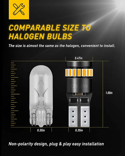 AUXITO 194 LED Bulb Amber Yellow 168 2825 W5W T10 Wedge 24-SMD 3014 Chipsets Replacement Bulbs for Car Dome Map License Plate Courtesy Step Lights (Pack of 2)