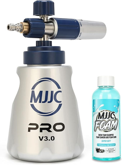 MJJC PRO V3.0 Ultimate Foam Cannon for Pressure Washers – Professional Car Wash Accessory Kit with Thick Foam, Stainless Steel, 44 fl oz Bottle (Pro V3.0 (1/4" Quick Connector) + SOAP Sample)
