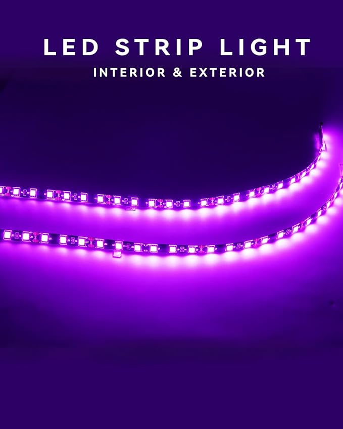 Car Led Strip Lights 24" Connectable 12V Led Light Strip for Cars Golf Cart Boat Marine Motorcycle Interior & Exterior Waterproof Strip Pink, 4Pack