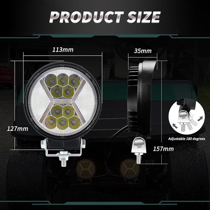 2PCS 72W Round LED Pods, Off Road LED Work Light with 4.5" Amber Strobe DRL Light, Spot Flood Combo Beam, 12V-36V for Motorcycle SUV Boat Truck