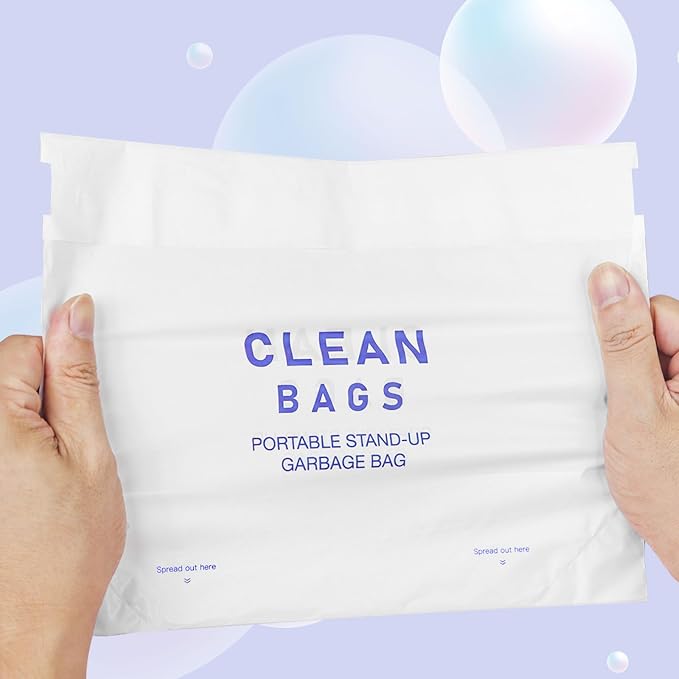 Disposable Cars Trash Bags Standable 60 Pack Car Garbage Bag Self Adhesive travel trash bag for Cars Kitchens Bedrooms Offices Travel and Camping Open Top Cleaning Bags (10.1 * 2.3 * 7.6 in) (60)