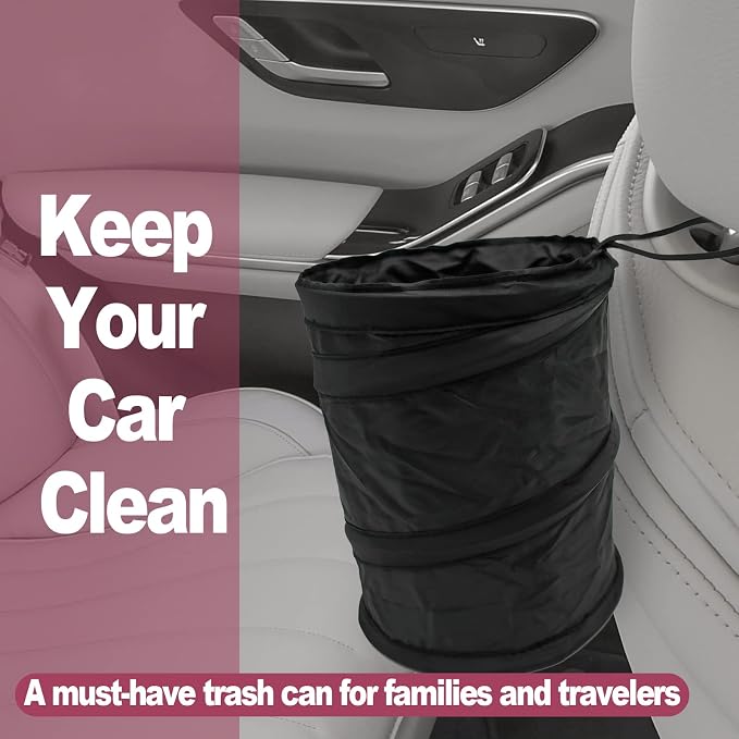 KEVWR Waterproof Oxford Cloth Collapsible Pop Up Car Trash Bag Hanging, Car Trash Can, Mini Vehicle Trash Can, Portable Car Trash Can, Rubbish Bin for Car, Truck, SUV, Minivan, 1 Pack Black