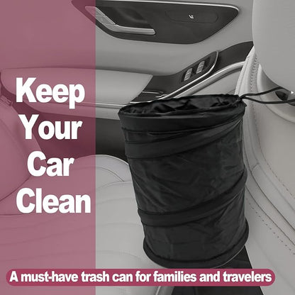 KEVWR Waterproof Oxford Cloth Collapsible Pop Up Car Trash Bag Hanging, Car Trash Can, Mini Vehicle Trash Can, Portable Car Trash Can, Rubbish Bin for Car, Truck, SUV, Minivan, 1 Pack Black