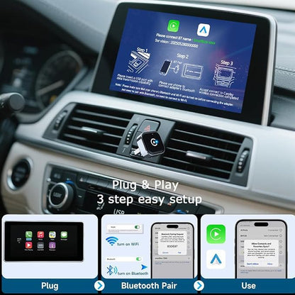 WiFi &Bluetooth 2-in-1 Wireless CarPlay Adapter, Auto Convert Wired to Wireless with USB, Plug & Play, No Delay Car Play with iOS & Android