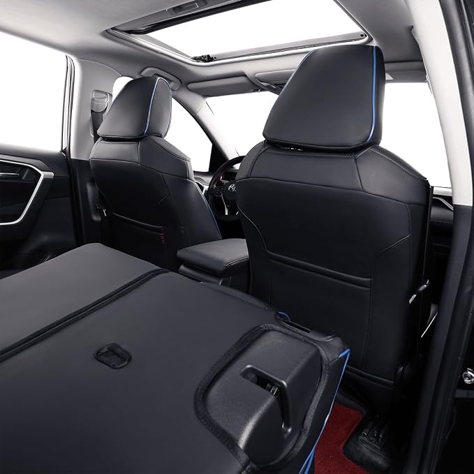 EKR Corolla Seat Cover Custom Fit for Toyota Corolla 2023 2024 2025 2026 LE, Leather Car Seat Cover Full Set-Faux Leather (Black with Blue Trim)