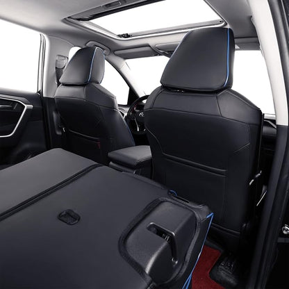 EKR Corolla Seat Cover Custom Fit for Toyota Corolla 2023 2024 2025 2026 LE, Leather Car Seat Cover Full Set-Faux Leather (Black with Blue Trim)