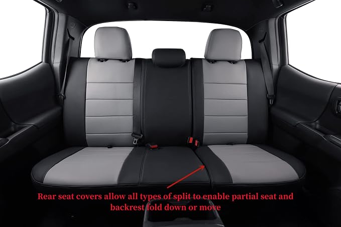 coverdream Tacoma Seat Covers Custom Fit for 2005-2011 Toyota Tacoma Double Cab/Crew Cab(TRD Sport Seats),Fully Covered Waterproof Faux Leather Truck Seat Protector-Full Set(Black/Gray)