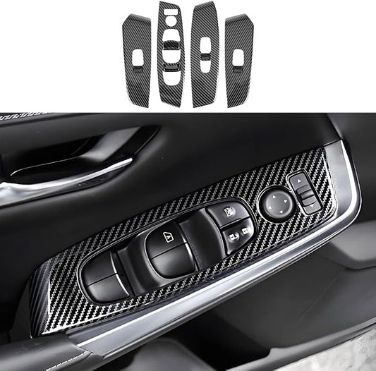 Car Door Power Window Lift Switch Protection Decor Panel for Nissan Sentra 2020 2021 2022 2023 2024 2025 Auto Interior Accessories Armrest Side Pull Handle Trim Cover Carbon Fiber Style 4Pcs