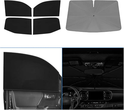 KUST Windshield Sun Shade Umbrella for Toyota Tacoma Double Cab 2016 2017 2018 2019 2020 2021 2022 2023 Rear Window Shades 100% UV Protection and Blackout Privacy 5PCS Car Window Covers Accessories
