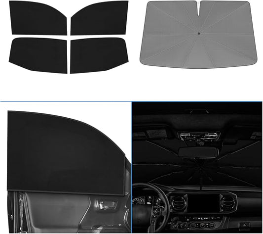 KUST Windshield Sun Shade Umbrella for Toyota Tacoma Double Cab 2016 2017 2018 2019 2020 2021 2022 2023 Rear Window Shades 100% UV Protection and Blackout Privacy 5PCS Car Window Covers Accessories