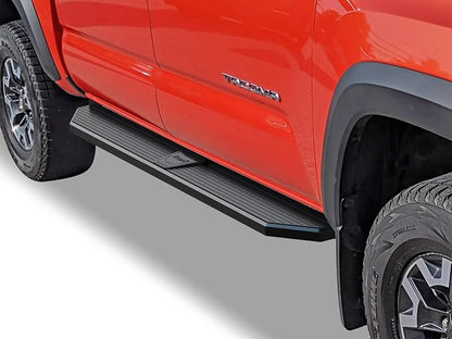 APS 6-inch (Black Stainless Steel Powder Coated Flat Style) Running Boards Nerf Bars Side Steps Compatible with Toyota Tacoma 2005-2023 Double Crew Cab