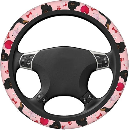 Car Steering Wheel Cover with Anti-Slip Lining, Universal 15 inch Wheel Cover, Fashion Car Interior Accessories for Women Men - Cute Pink Dachshund