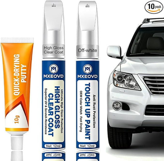 Off-White for Car Touch Up Paint Kit, All-in-One Car Paint Scratch Repair Kit with Fast Dry Putty and Glossy Clear Coat,Easy At-Home Car Scratch Restoration