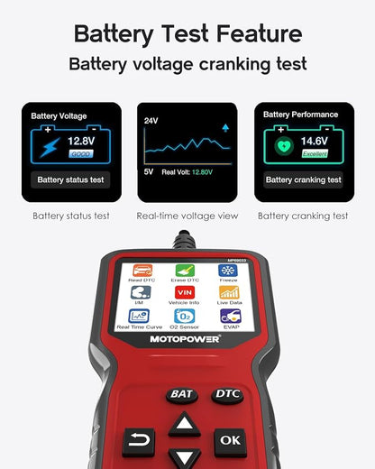 MOTOPOWER MP69033 Pro OBD2 Scanner Code Reader Check Engine Fault Light Diagnostic Scan Tool with Battery Tester