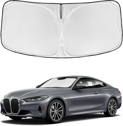 Windshield Sun Shade for BMW 4 Series 2021-2025 2026 430i 440i i4 m4 330i - 4 Layers for Front Windows Shade Cover Custom Fit 4 Series Sun Visor 250T Retractable Shade Blocks UV Rays Car Accessories