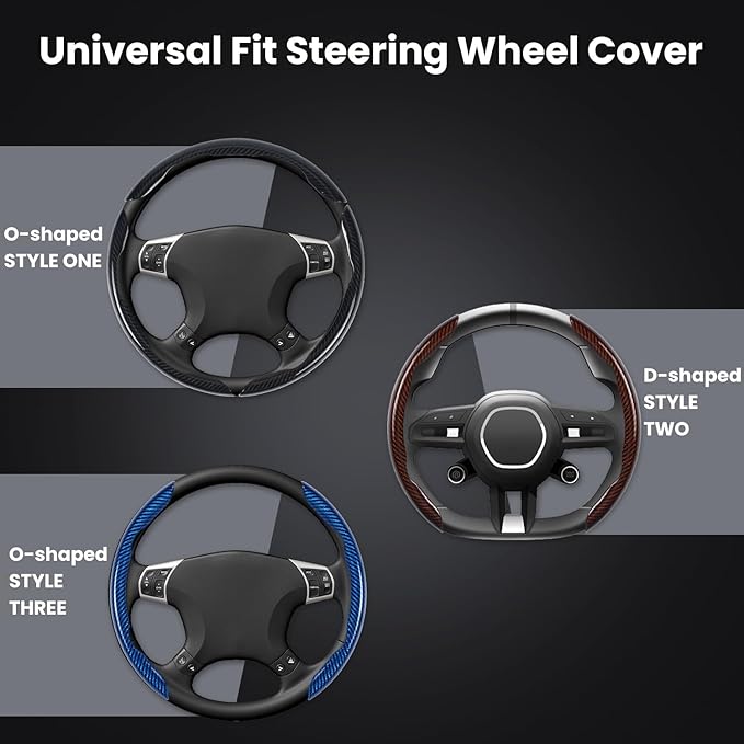 Hiseanllo Carbon Fiber Steering Wheel Cover 3PCS Set – Anti-Slip, Scratch-Resistant, Universal Fit for 14–16 Inch Wheels – Interior Car Accessories for Cars, SUVs, Trucks (Black)