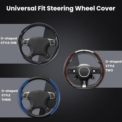 Hiseanllo Carbon Fiber Steering Wheel Cover 3PCS Set – Anti-Slip, Scratch-Resistant, Universal Fit for 14–16 Inch Wheels – Interior Car Accessories for Cars, SUVs, Trucks (Black)