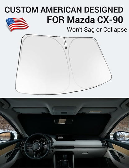 Proadsy 2026 Upgrade Windshield Sun Shade Custom Fit Mazda CX-90 2024 2025 2026 Foldable Front Sunshade Protector Sun Visor Blocks UV Rays Keep Car Cooler Accessories