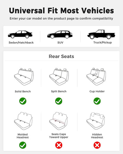 Huidasource Rear Seat Covers, Waterproof Faux Leather Rear Bench Seat Covers, Universal Fit Back Seat Cover for Most Cars Sedans SUVs Pickups Trucks, Coffee