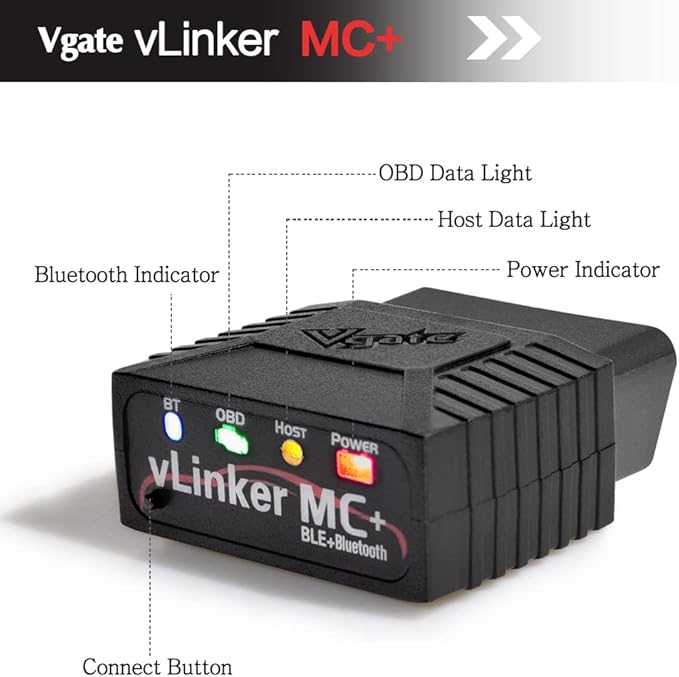 Vgate vLinker MC+ Bluetooth OBD2 Car Diagnostic Scan Tool for iOS, Android, Windows