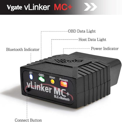 Vgate vLinker MC+ Bluetooth OBD2 Car Diagnostic Scan Tool for iOS, Android, Windows