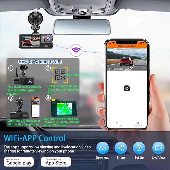 WiFi 1080P Dual Dash Camera for Car Front and Inside Dashcam Car Security Video Recorder,170°Wide Angle Vehicle Cam,WDR,G-Sensor,Loop Recording,Night Vision (WiFi Dual Dash Cam Without Card)