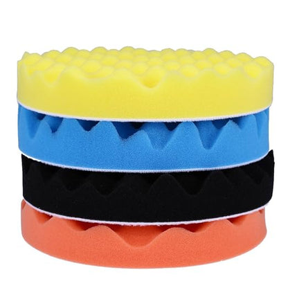 7inch(180mm) Car Sponge Buffing Pad Soft Wave Foam Pad Polishing Sponge Pads Kit for Car Polisher-4Pack
