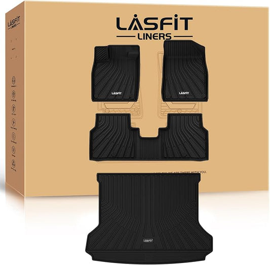 LASFIT Floor Mats & Cargo Mats for Volkswagen ID.4 2021-2026, All Weather TPE Custom Fit Floor Liners for VW ID.4 1st & 2nd Row Car Mats & Trunk Mats, Black