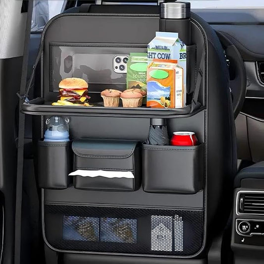 Car Backseat Organizer with Tray – Back of Car Seat Organizer & Storage Caddy, Sturdy Back Seat Organizer with Touch Screen for Tablet, Snacks, Drinks, Tissues... | Waterproof, Universal Fit | 1 Pack