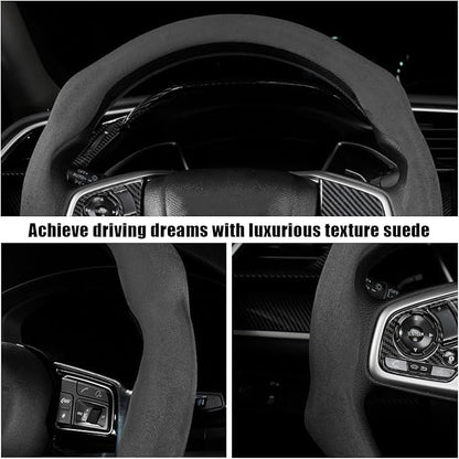 Mandark Car Steering Wheel Cover, Suede Sport Vehicle Steer Wheel Protector Fitting 15 Inch, Non-Slip Comfortable Automotive Interior Decoration Accessories, Universal for Most Cars (Black)