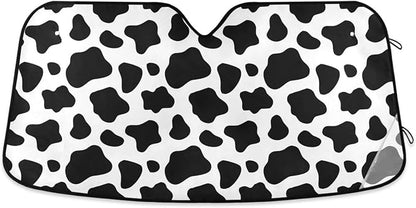 Cars Front Sun Shade Windshield,Foldable Reflective Sun Visor Black and White Cow Print Windshield Sunshade Cover,Blocks UV Ray Sun Protect Interior Keep Cool,53" x 23.5 "
