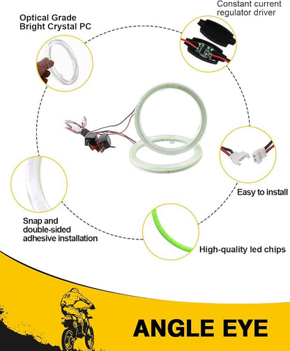 Qasim 80MM Green 63SMD Car Angel Eyes COB LED Halo Ring With Cover LED DRL Fog Light 12V 24V-1Pair