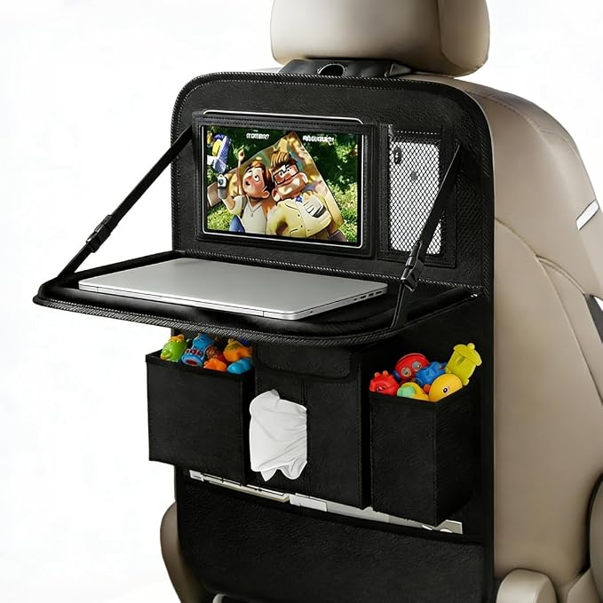 XDV Car Seat Organizers,Multi-functional Back Seat Protectors, Storage Pouches, and Tray Holders (for Cars, Kids, Seat Back and Rear Seats) (Plain Black, 1 Pcs)