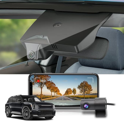 Fitcamx 2K Dual Dash Cam Suitable for Kia EV9 2023-2026 Wind Land GT-Line (Part No#DO000), OEM Style, Front 1440P+Rear 1080P Video, Loop Recording, Built-in WiFi&APP, G-Sensor, Easy to Set, 64GB Card
