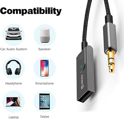 Bluetooth 5.3 to Aux Adapter for Car, USB to TRS 3.5mm Receiver - Adds Bluetooth to Car, Speaker, Home Stereo Audio for Hands-Free Calls, Voice Navigation, Phone Music - Brown