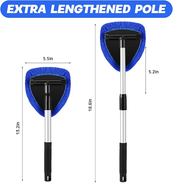 Baderke 10 Pcs Windshield Cleaner Tool Car Window Cleaning Supplies with Extendable Handle Include 6 Washable Microfiber Bonnets 2 Empty 60ml Spray Bottle Glass Wiper Kit(Royal Blue)