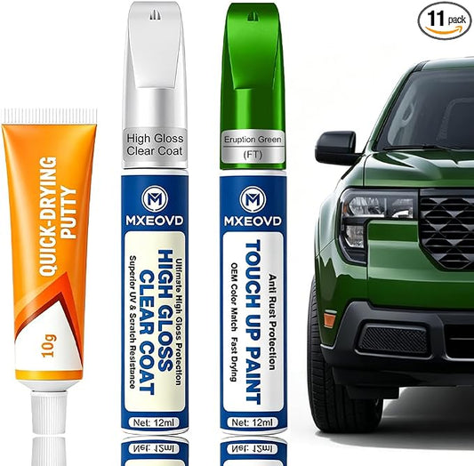 Eruption Green FT Touch Up Paint Compatible with Ford, All in One Car Scratch Repair Kit with Primer Putty & Clear Coat, Complete Sanding Tools Set for Scratches Chips Nicks