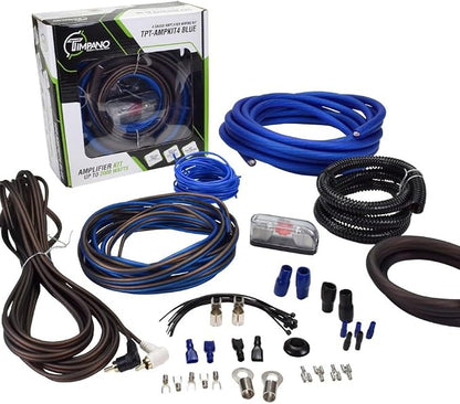 Timpano Amplifier Wiring Kit - 4 Gauge Amp Kit 2000 Watts Car Amplifier Installation CCA Cables Kit – 150 Amp Fuse Single Amp TPT-AMPKIT4 Blue