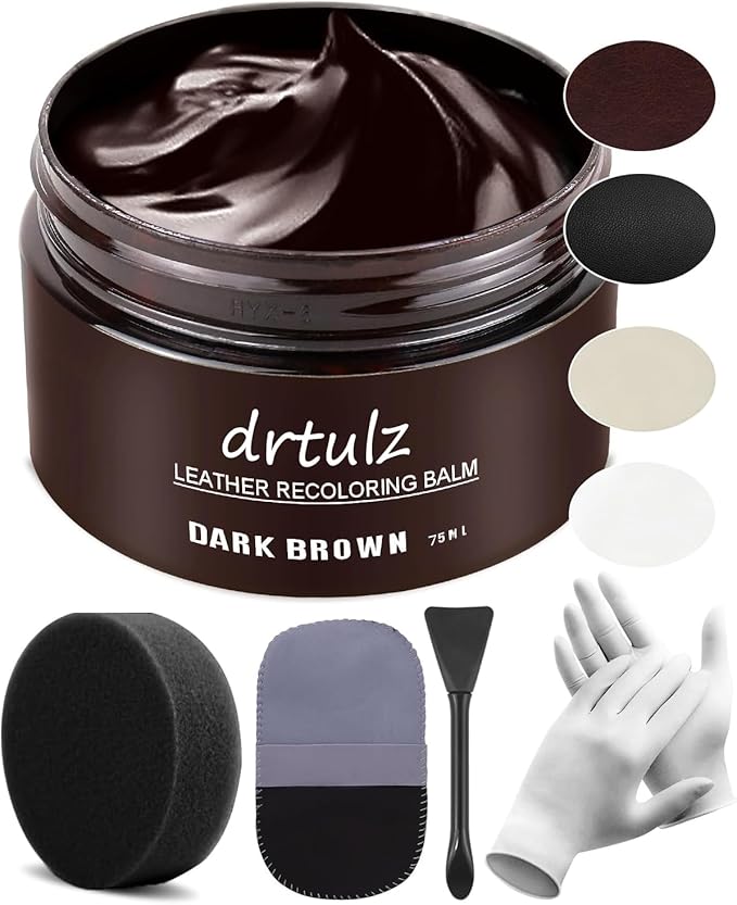 Dark Brown Leather Recoloring Balm, Leather Repair Kit for Furniture, Leather Scratch Remover, Leather Color Restorer for Couch, Car Seats, Shoes - Repair Leather Dye for Scratched and Faded Leather